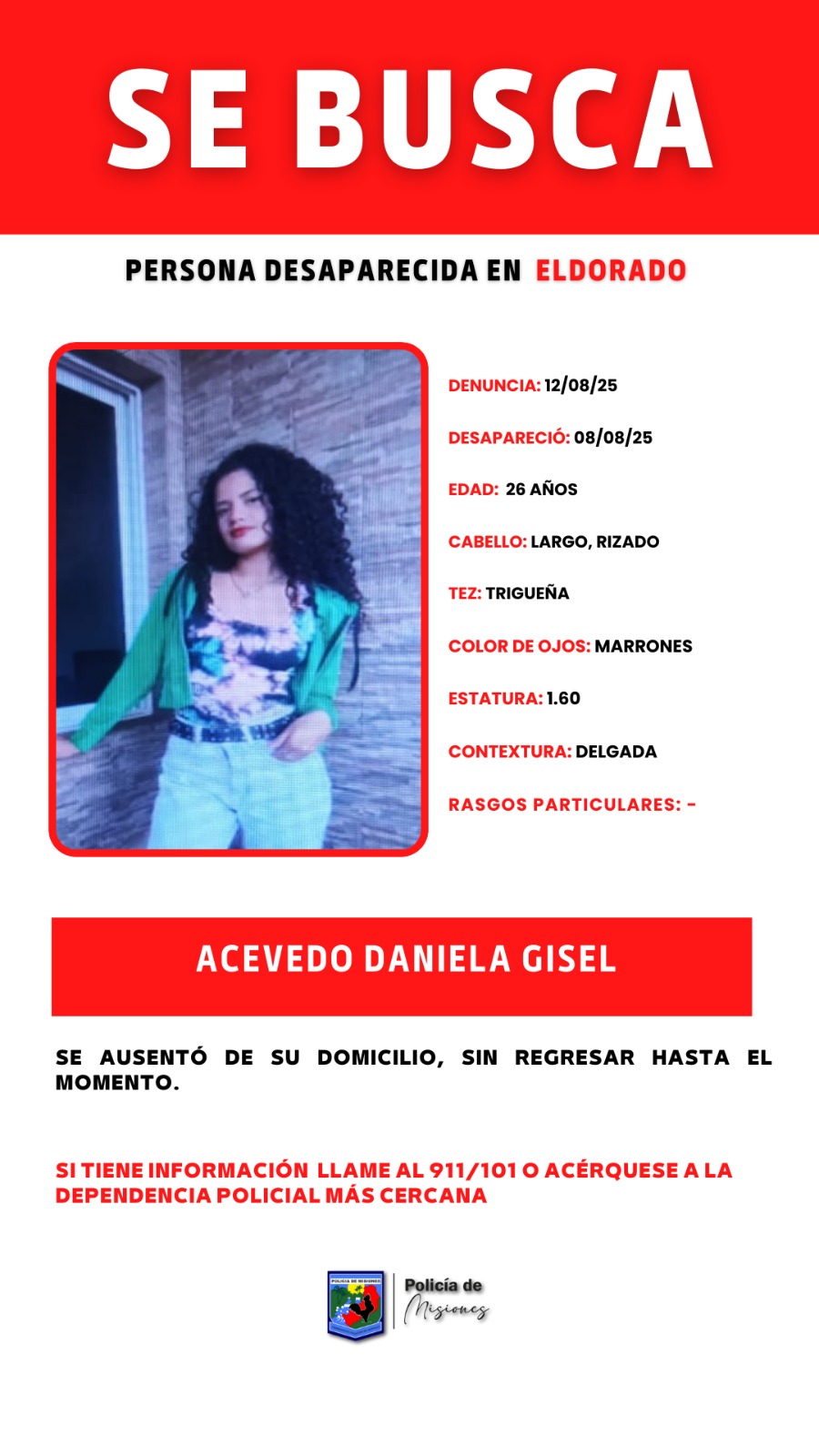 Buscan a una joven que se ausentó de su vivienda en Eldorado - Imagen 2