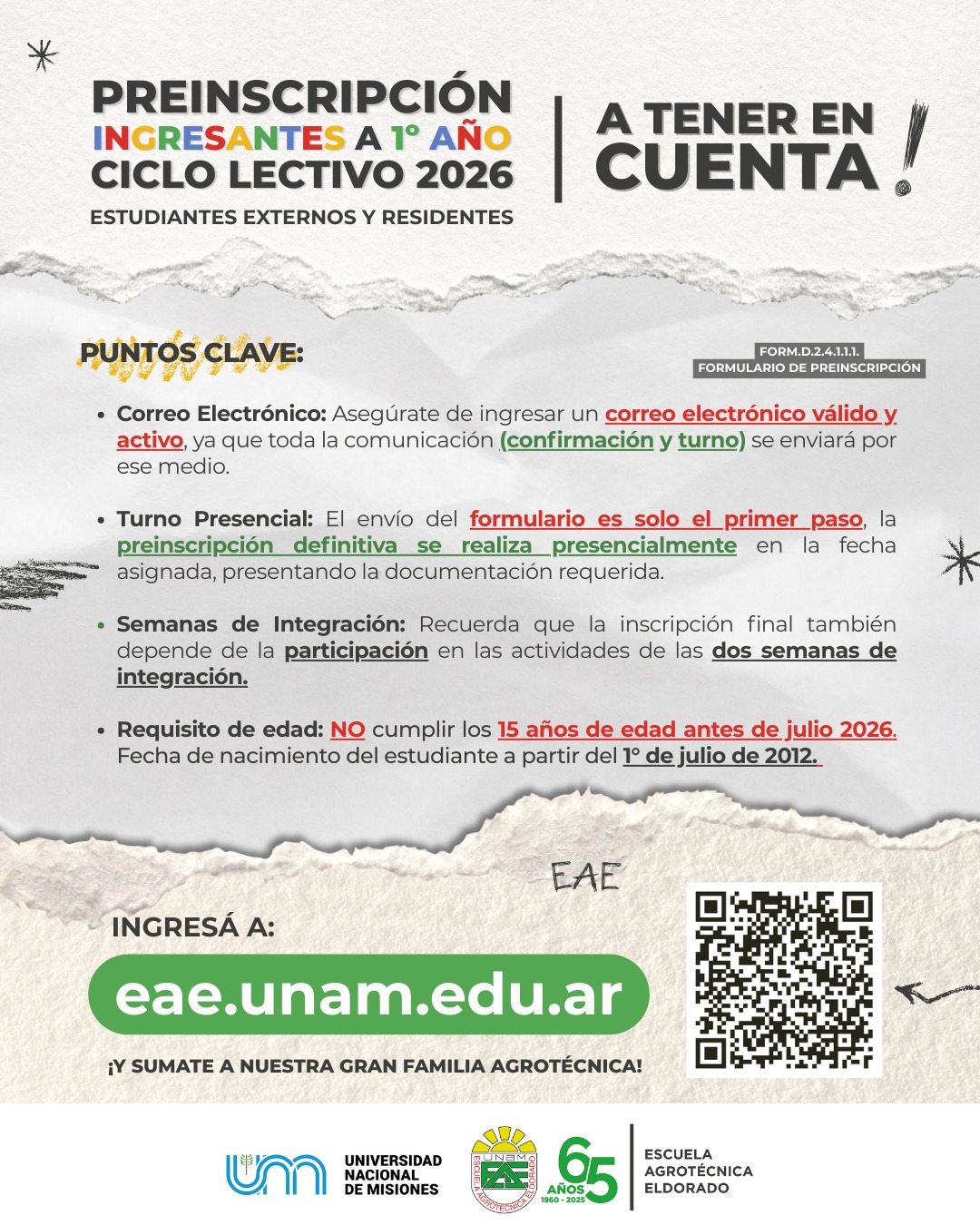 El 6 de octubre abren las preinscripciones online para primer año en la Escuela Agrotécnica Eldorado 2
