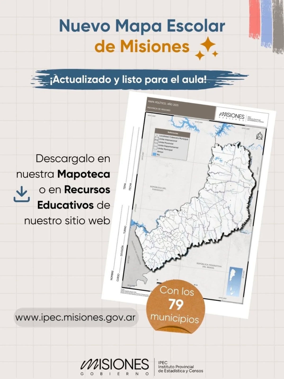Nuevo mapa escolar de Misiones: actualizado y listo para usar en el aula
