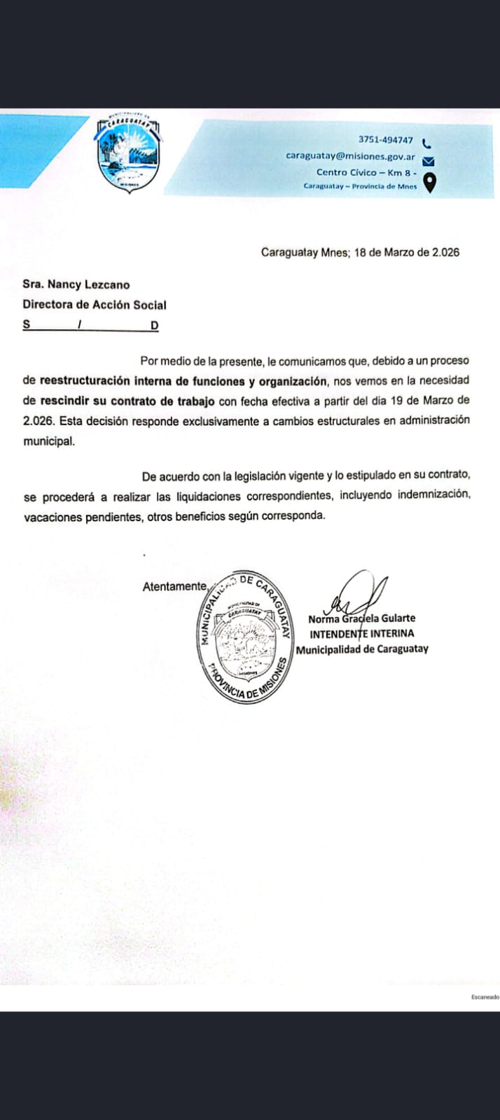 Cambios en el gabinete municipal de Caraguatay tras la asunción interina de Gularte 2
