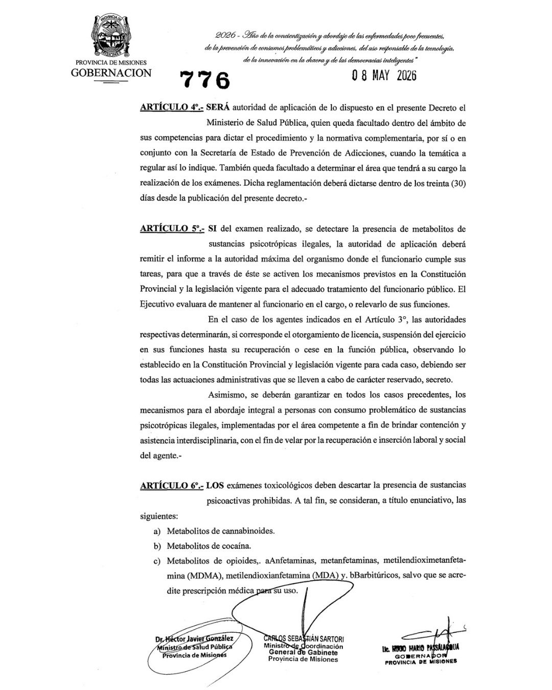 Misiones realizará controles toxicológicos anuales y aleatorios a funcionarios 4