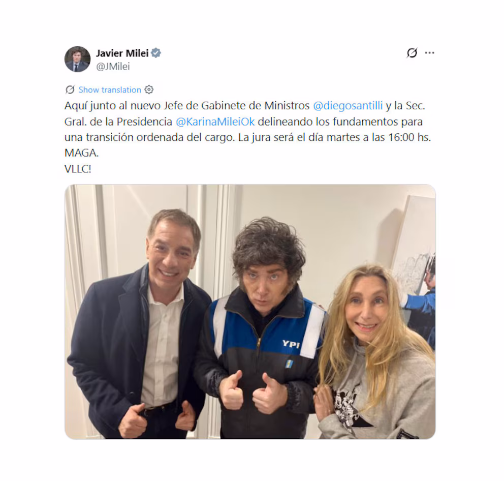  Milei confirmó que Diego Santilli es el nuevo jefe de Gabinete 2