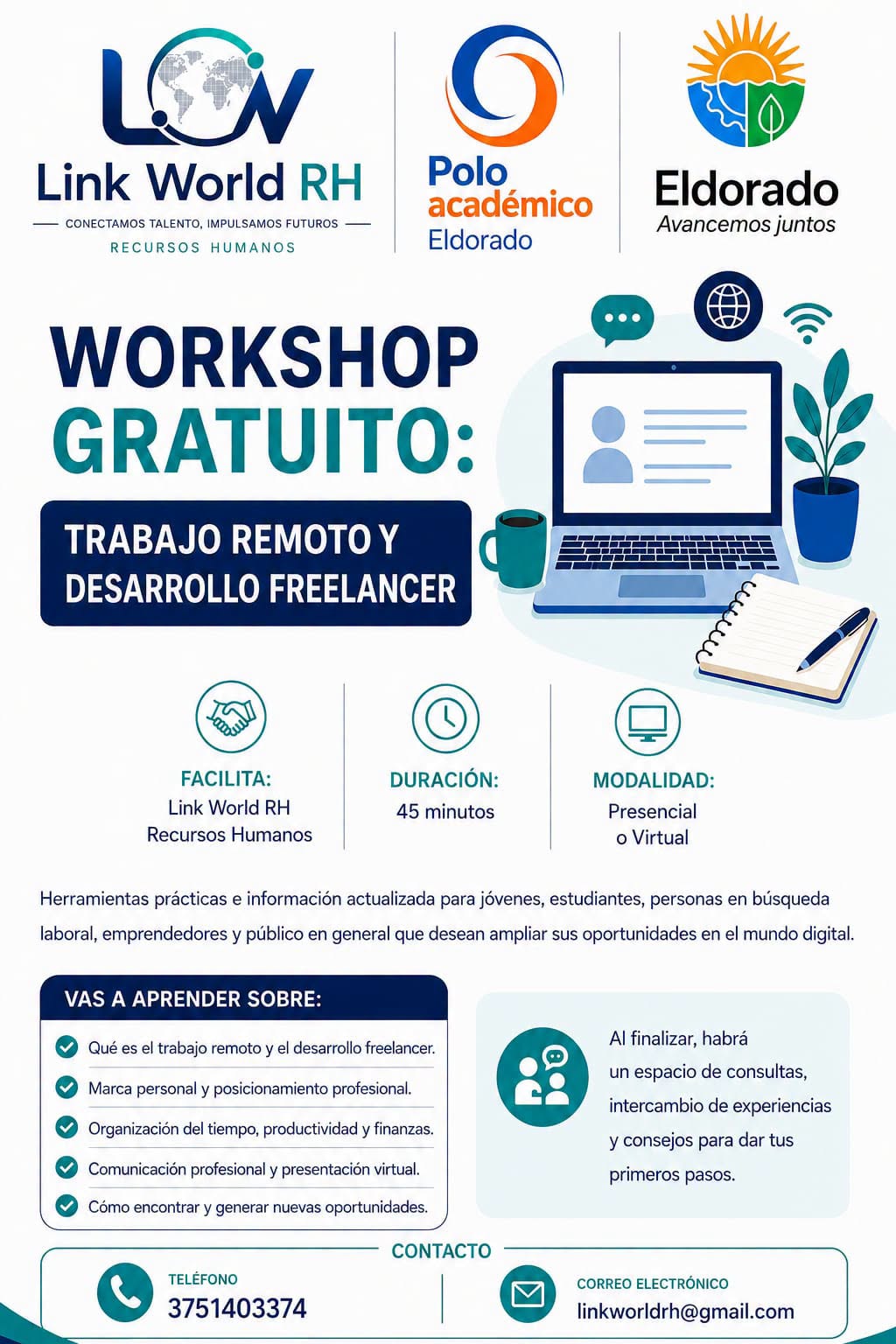 Invitan a participar del Workshop gratuito “Trabajo Remoto y Desarrollo Freelancer” 2