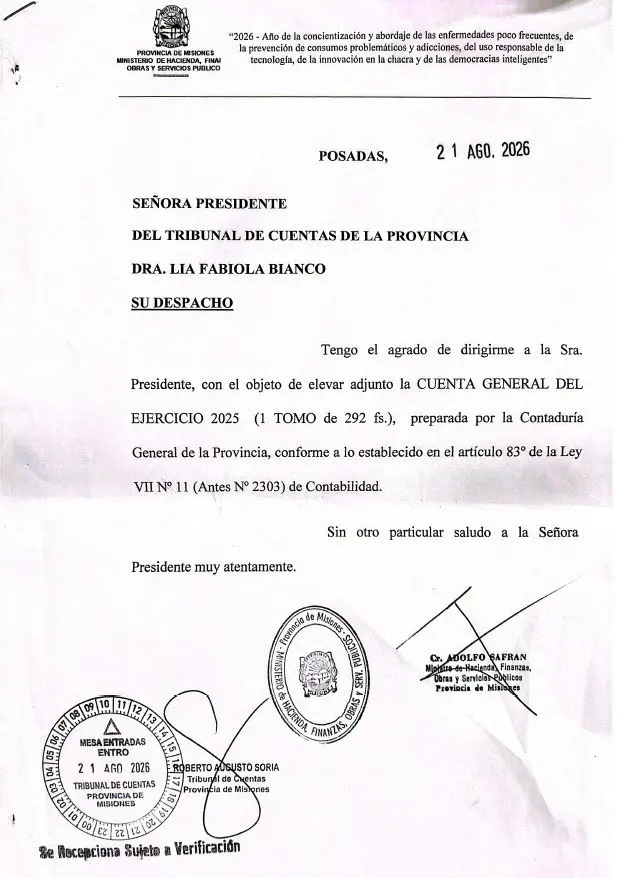 Transparencia fiscal: Misiones presentó ante el Tribunal de Cuentas el informe que detalla cómo se ejecutaron los recursos públicos en 2025 2