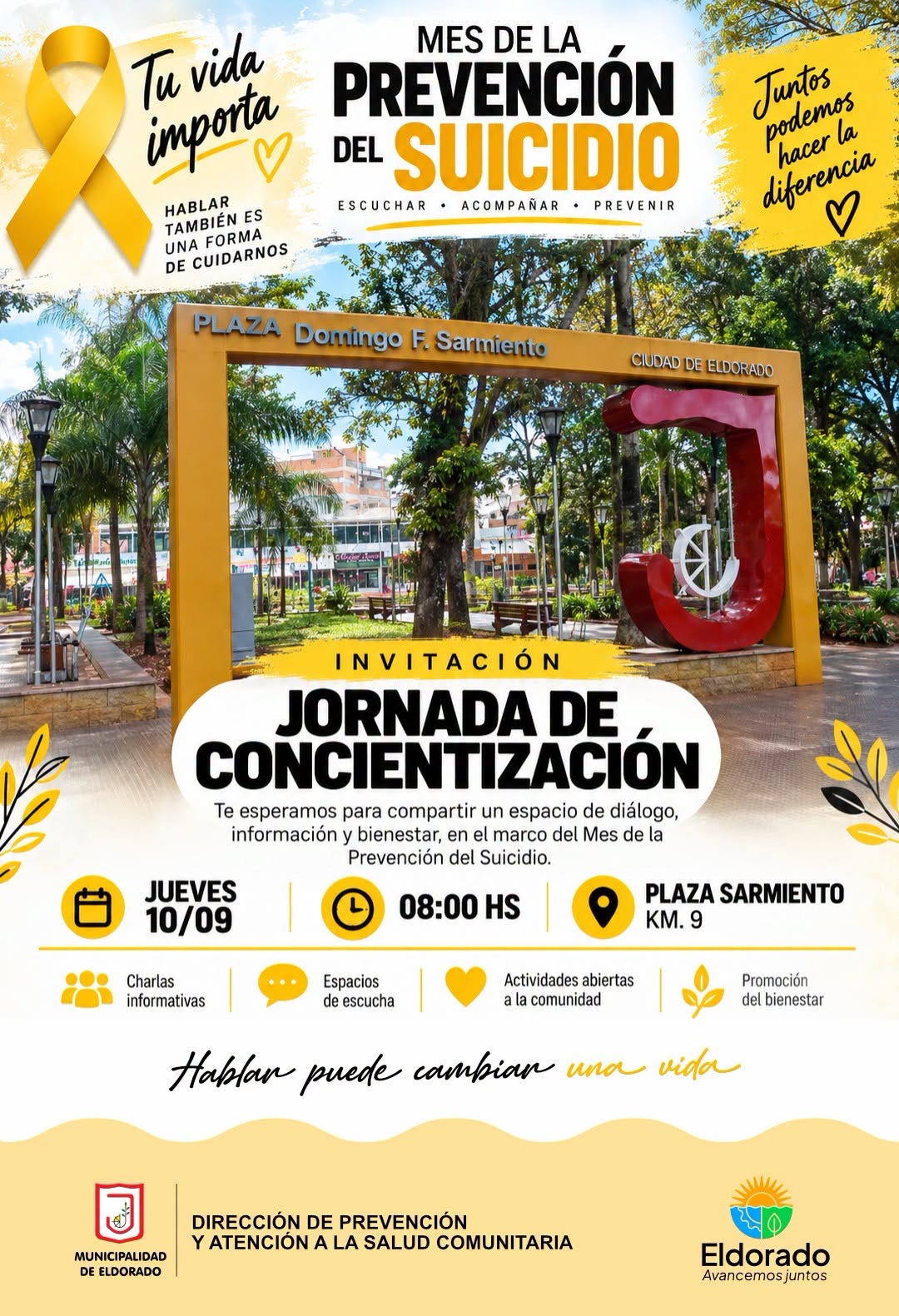 Realizarán una jornada de concientización y escucha en la plaza Sarmiento por el Mes de la Prevención del Suicidio 3