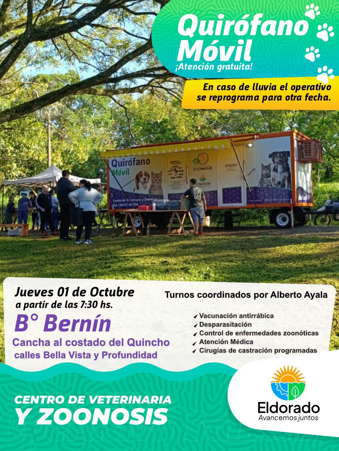 El Quirófano Móvil de Zoonosis llega este jueves al barrio Bernín 2